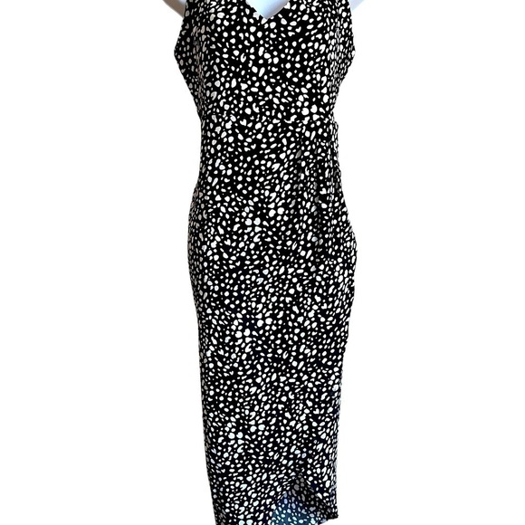 CMZ2005 Dresses & Skirts - Black and White Print Dress | Side Ruching Detail